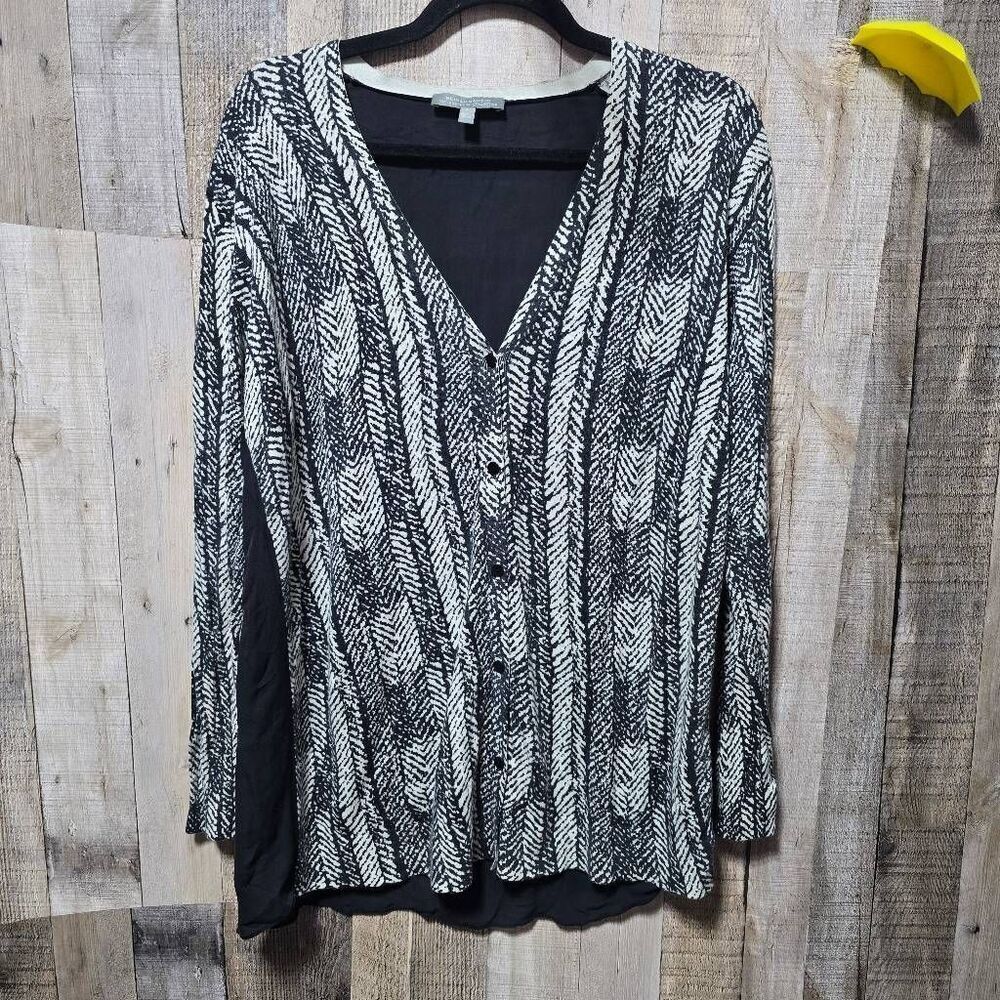 Neiman Marcus The Cashmere Collection Monochrome Pattern Cardigan Large